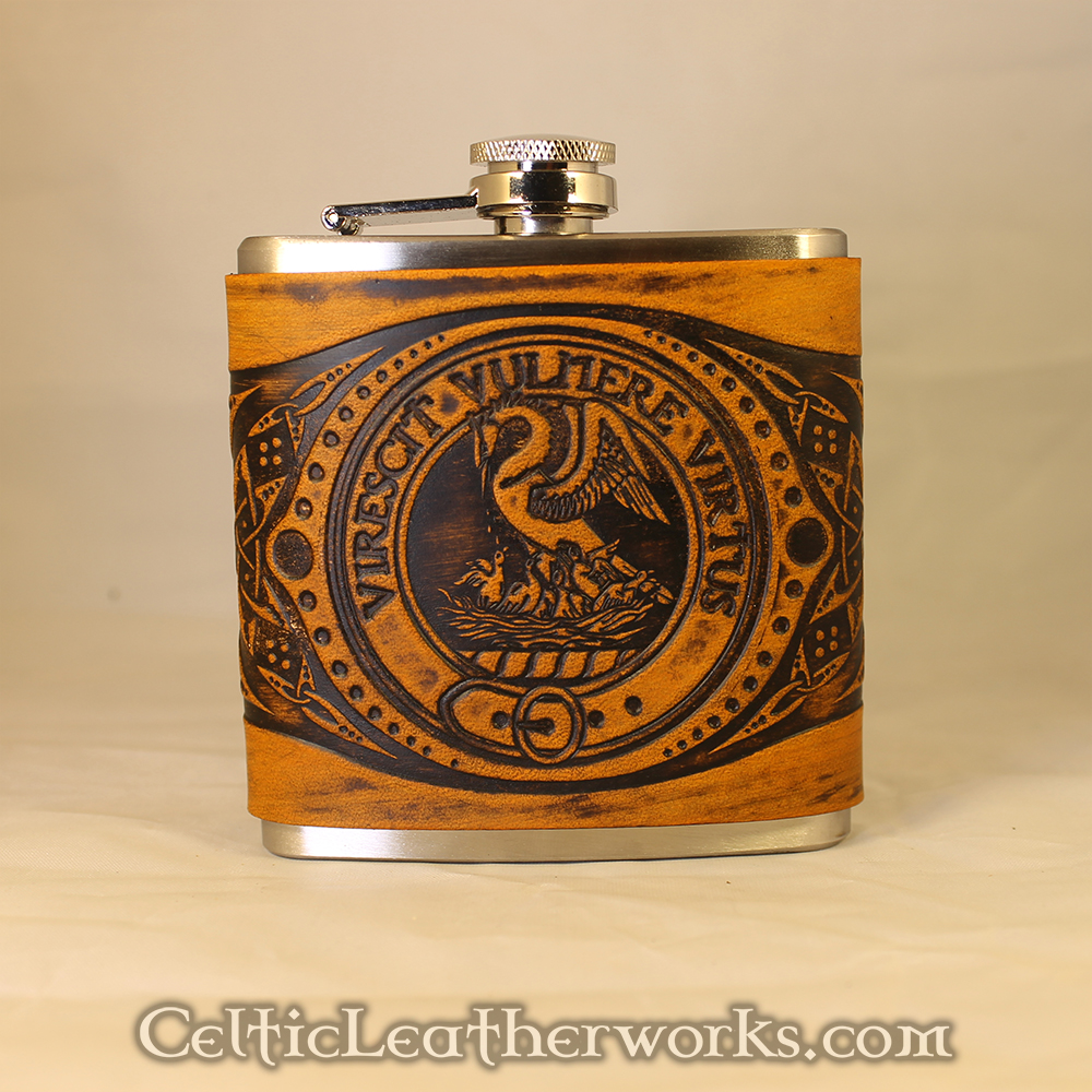 Clan Stewart Leather Flask Wrap Celtic Leatherworks